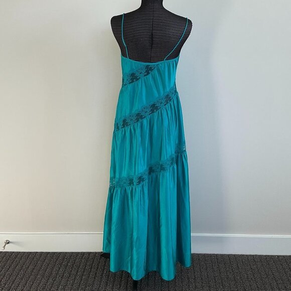 Vintage lingerie slip Pleated Lace Trim Maxi Dress Size M Blue - Picture 4 of 9